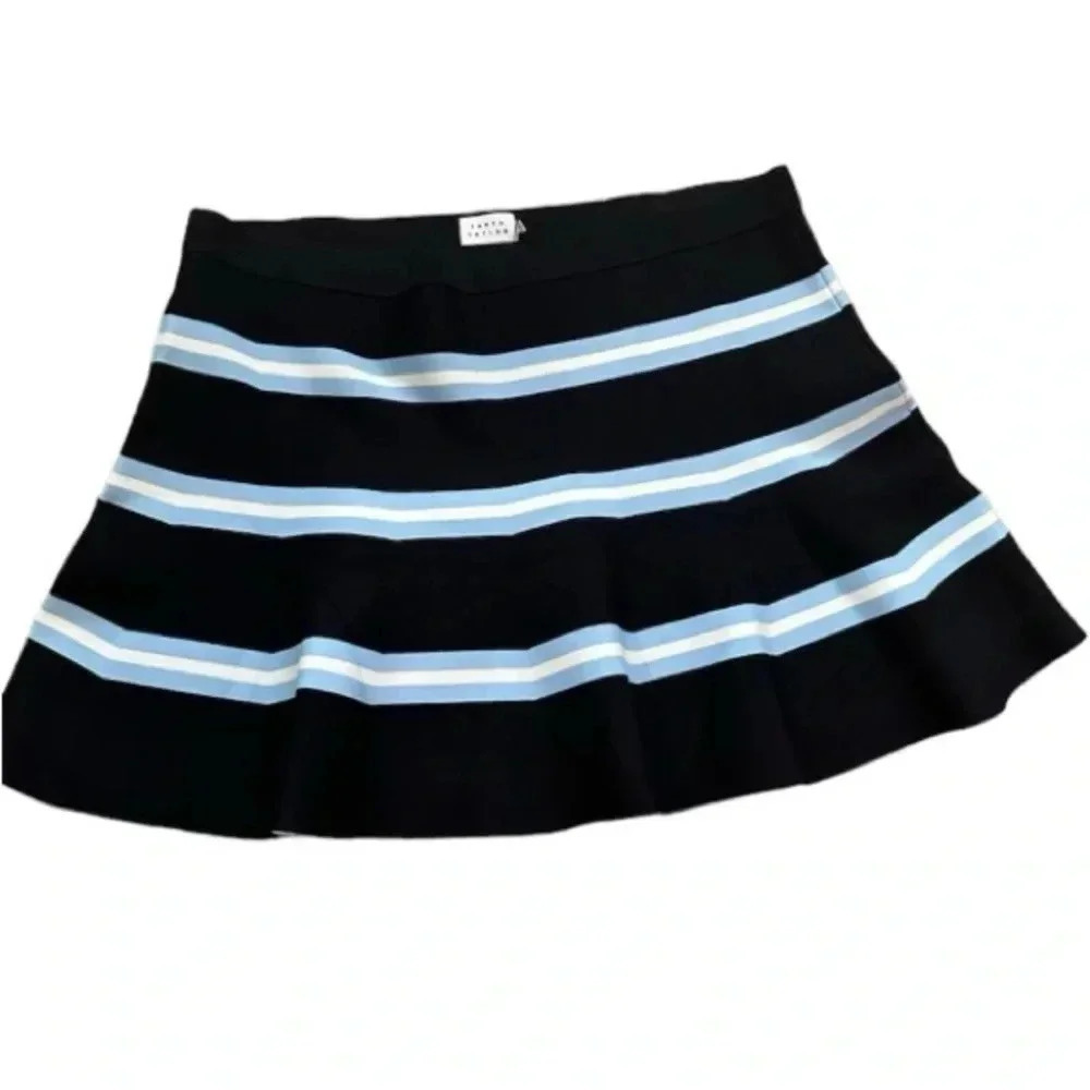 Tanya Taylor Women’s Rivka Striped Flared Black & Blue Miniskirt Size 3X NWT